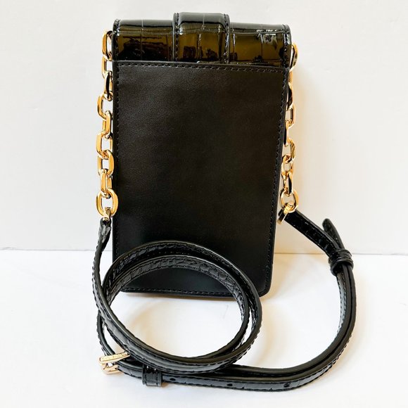 Michael Kors Carmen Small Phone Crossbody Bag Embossed Exotic Black Multi - Picture 2 of 11